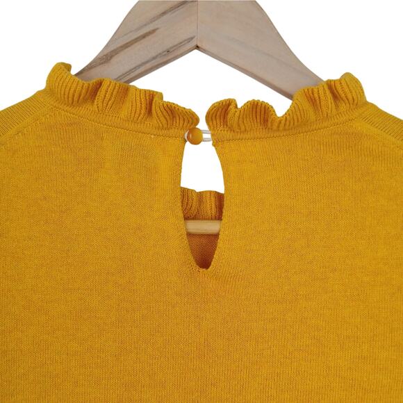 J.Crew Women's SZ M Cotton Ruffleneck Sweater Yellow AS298 NWT - Picture 5 of 6